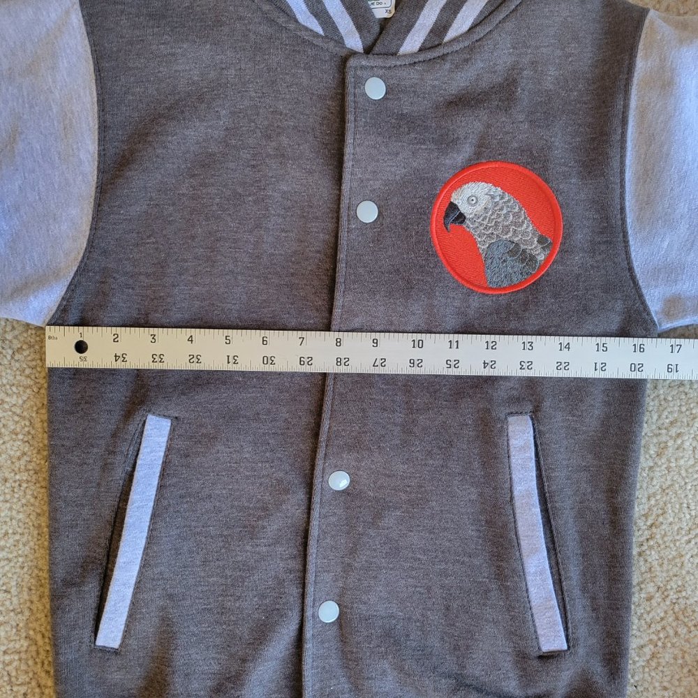 NEW African Grey Parrot Embroidered Varsity Bomber Sweatshirt XS Bird - Picture 9 of 11